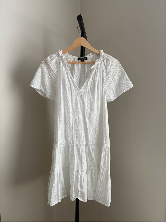 J. Crew Dresses & Skirts - J. Crew White Seersucker Tiered V-Neck Mini Dress
